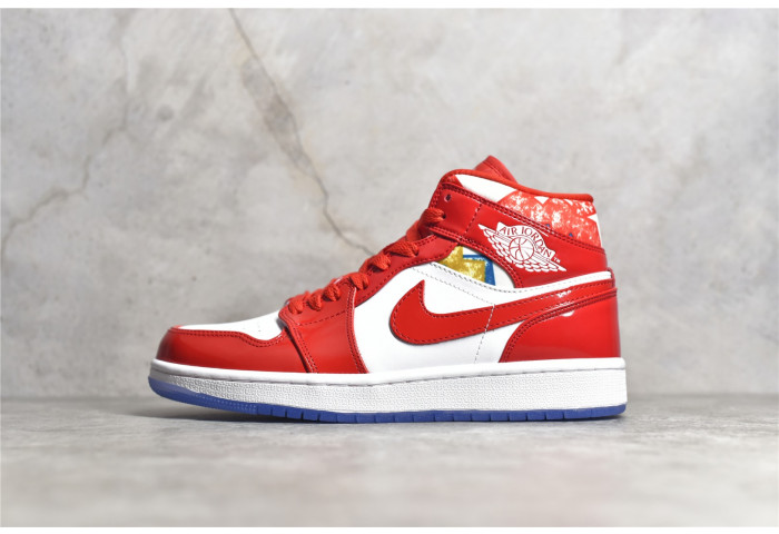 Air Jordan 1 Mid With Red Patent and Geometric Print DC7294-600