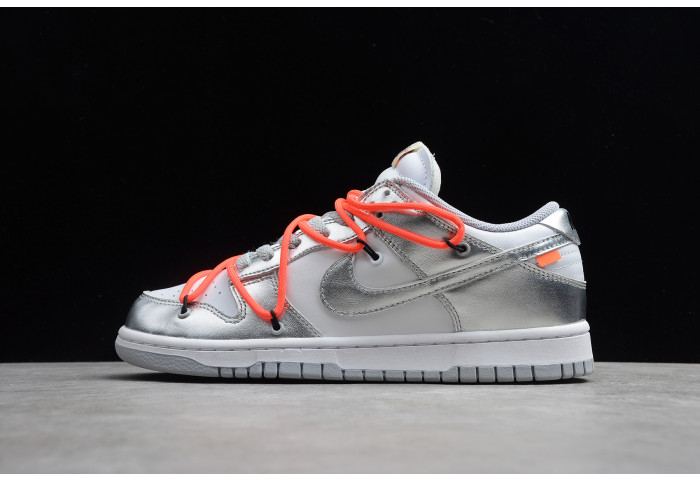 Off-White x Nike SB Dunk Low LTHR OW Silver White Red CT0856-800
