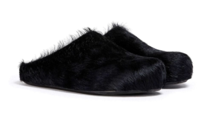 MARNI FUSSBET SABOT CALF-HAIR SLIPPERS