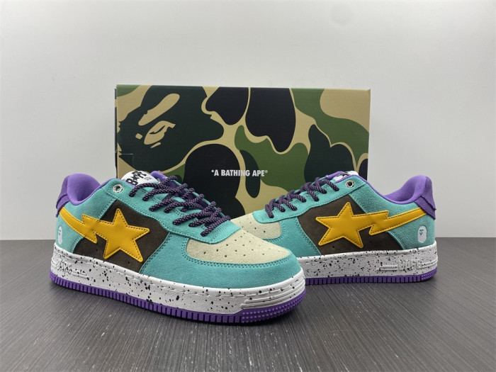A Bathing Ape Sk8 Sta Teal Brown Yellow Suede BA1H20191008