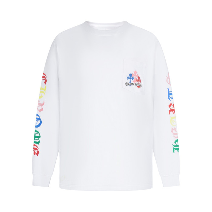 Ch*0me He**ts Multi Color Cross Cemetery L/S T-Shirt (White）