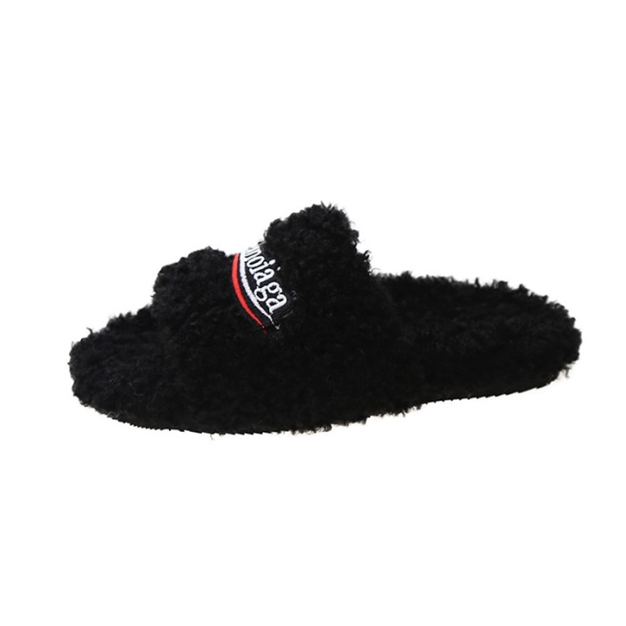 Ba*len*cia*ga furry slide sandal in black/white/red