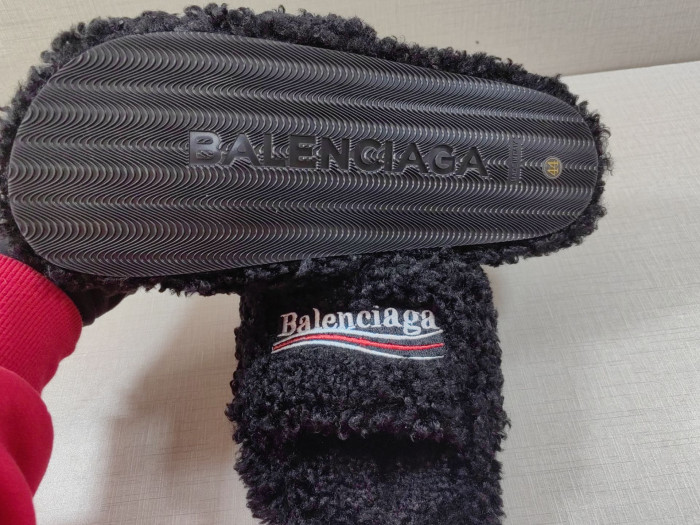 Ba*len*cia*ga furry slide sandal in black/white/red