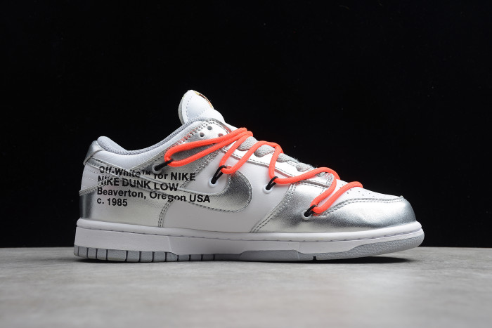 Off-White x Nike SB Dunk Low LTHR OW Silver White Red CT0856-800