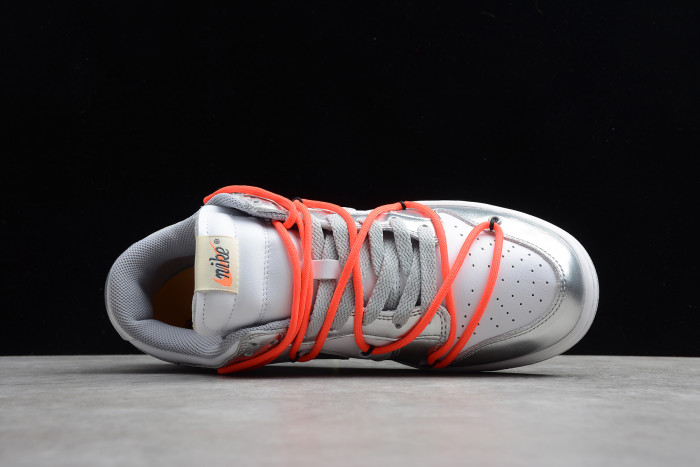Off-White x Nike SB Dunk Low LTHR OW Silver White Red CT0856-800