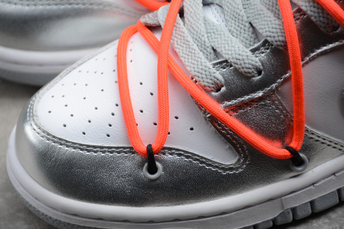 Off-White x Nike SB Dunk Low LTHR OW Silver White Red CT0856-800